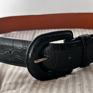 Ralph Lauren Women’s Black Crocodile Embossed Genuine Leather Belt Medium